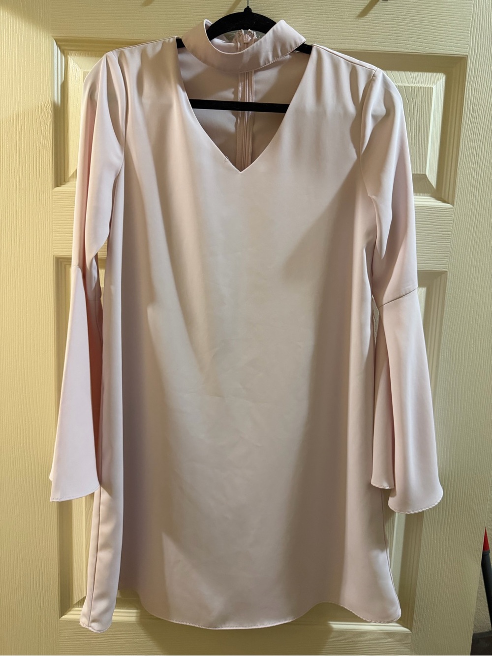 Sugarlips Blush Pink V-Neck Long Sleeve Choker Dress